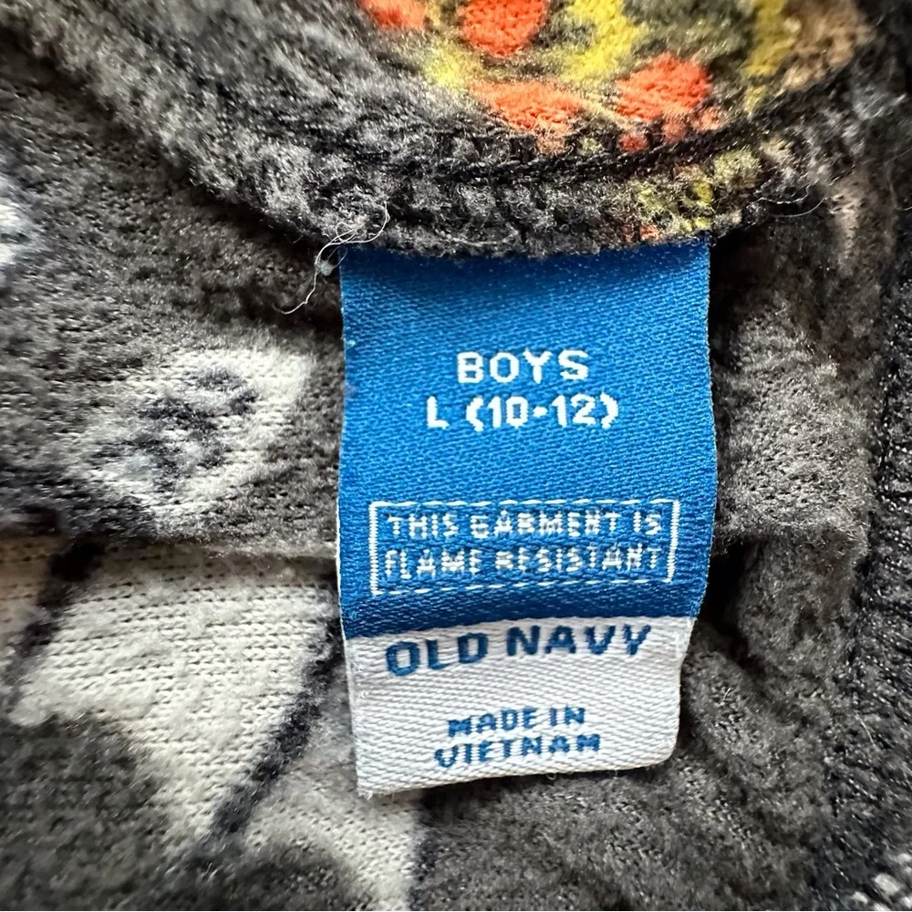 Old Navy Halloween theme dark gray‎ fleece pajama set boys L 10-12 bats pizza